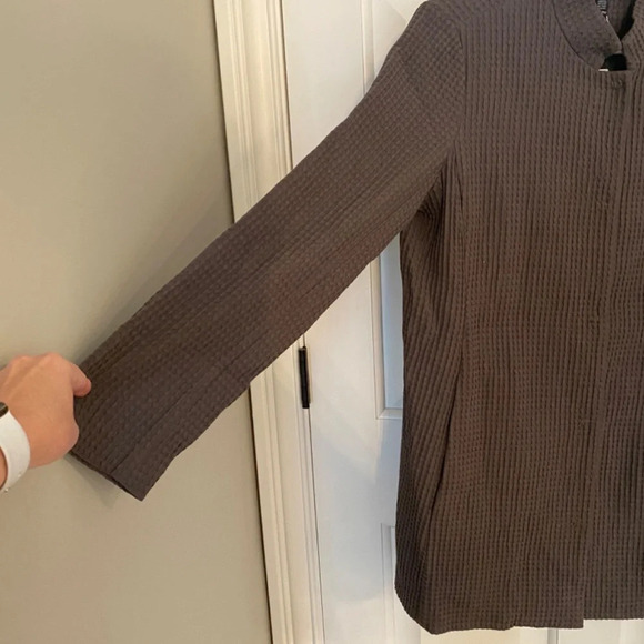 New! Eileen Fisher stand collar textured long  Jacket dye Brown nwt 33713 - Picture 4 of 10